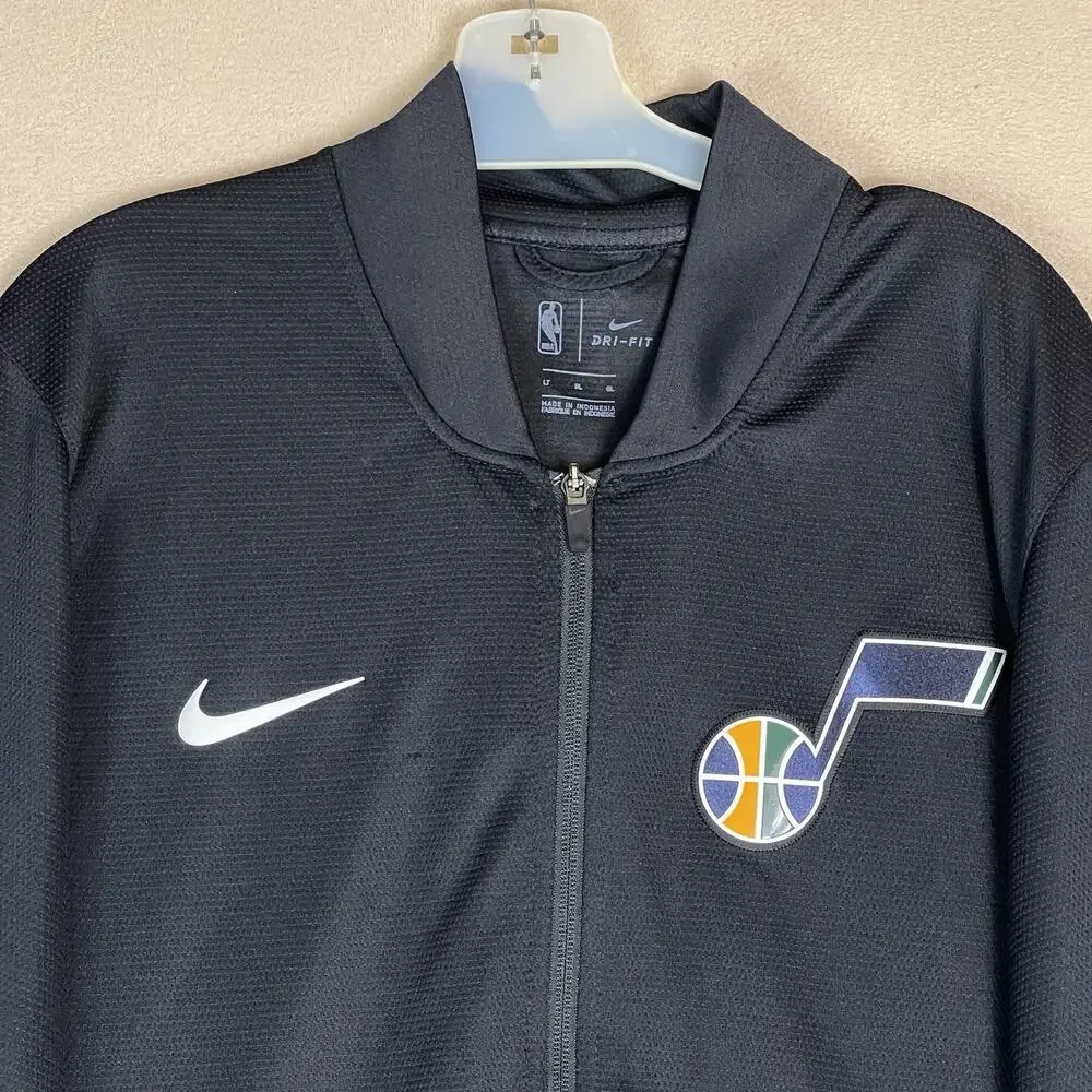 Nike NBA Jacket Mens LT‎ Black Full Zip Utah Jazz Embroidered Logo Dri Fit